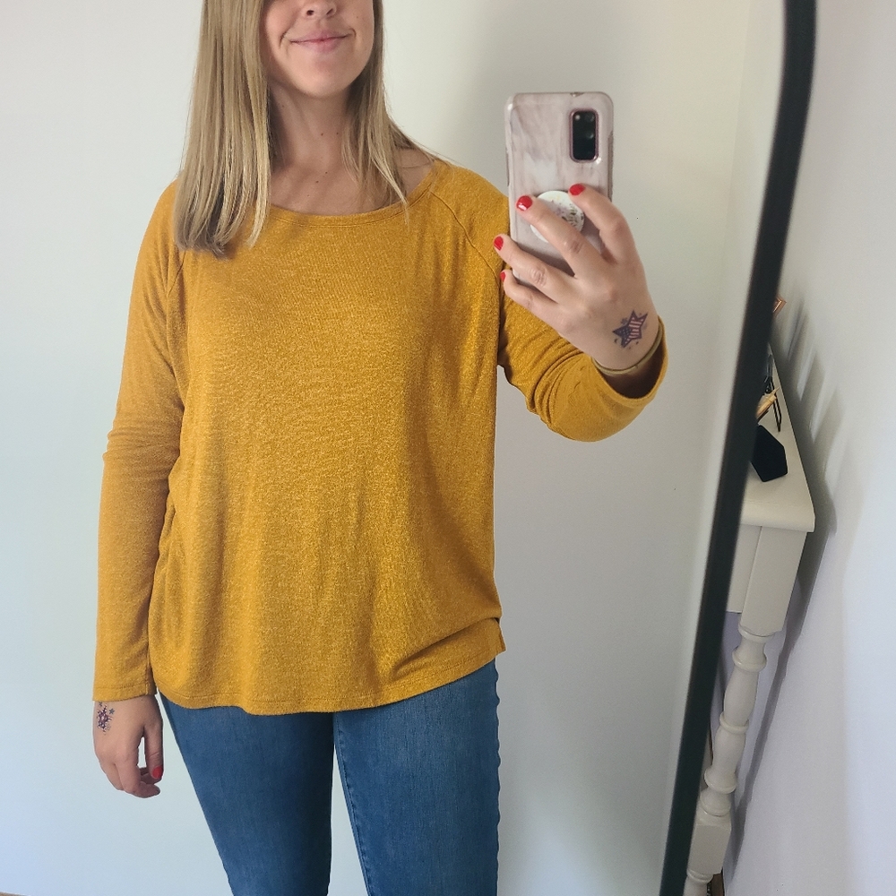 Old Navy Mustard Yellow Scoop Neck Oversized Women's Top